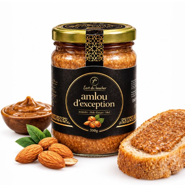 Découvrez notre Amlou d’Exception, une délicieuse pâte à tartiner marocaine à base d’amandes, de miel et d’huile d’argan. Une alliance gourmande aux saveurs authentiques, idéale pour accompagner vos petits-déjeuners, crêpes et goûters. Un pur moment de gourmandise à savourer sans modération ! Poids net : 350 g